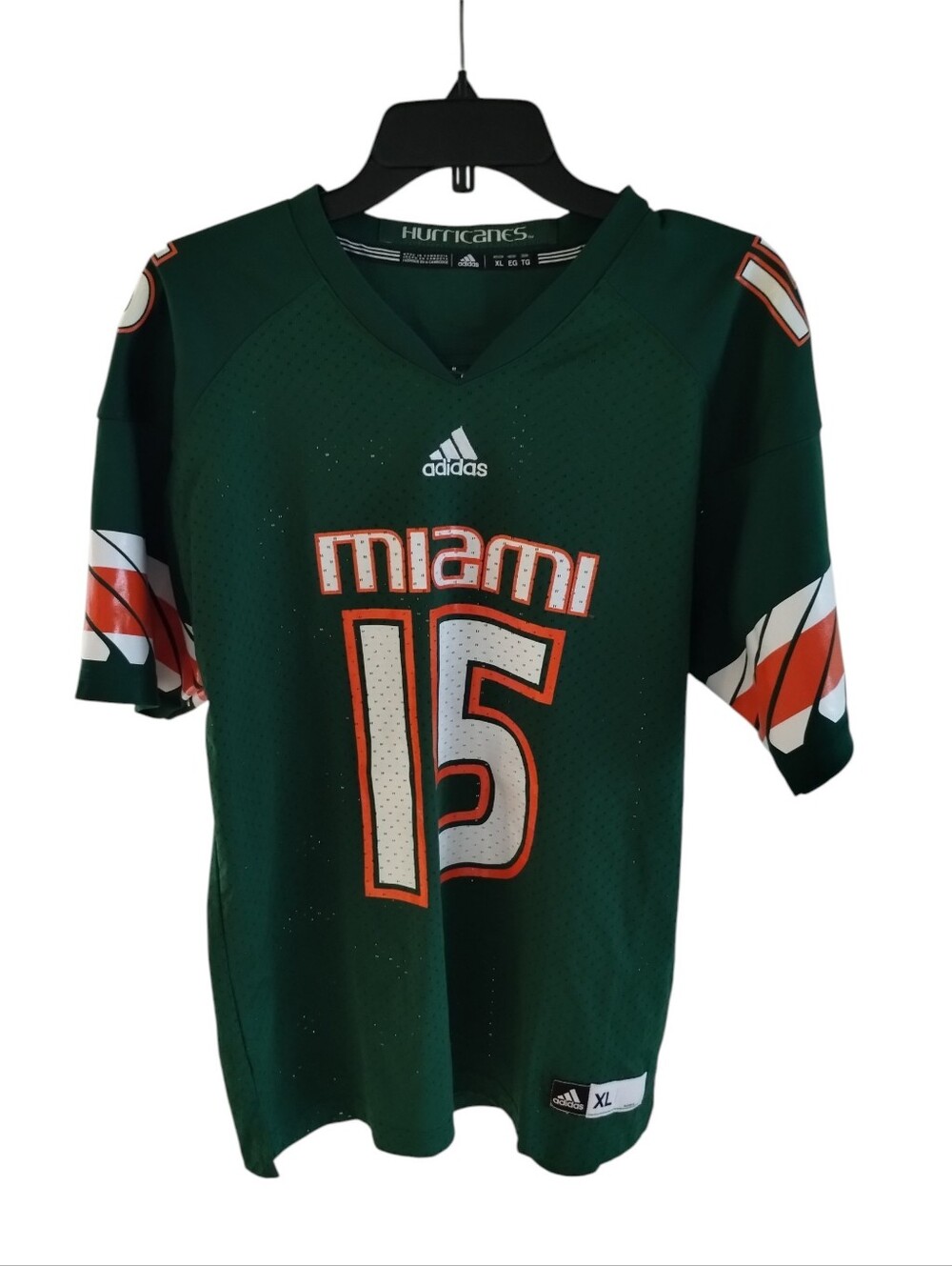 adidas Miami Hurricanes Green and Orange #15 Football Jersey